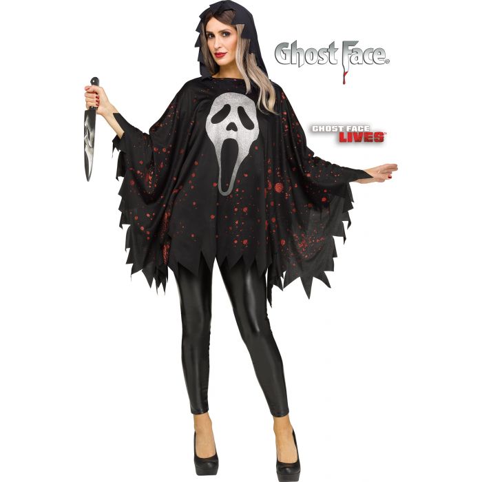 Glittering Ghost Face Poncho - Adult (black)