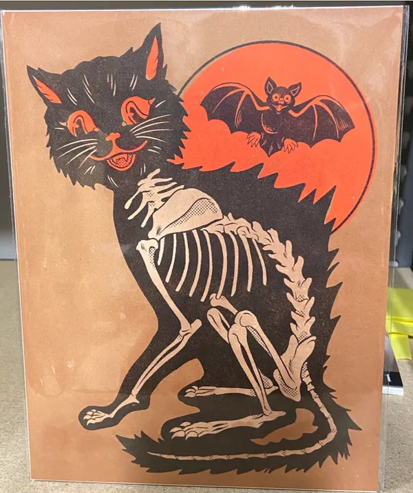 8.5 x 11 Alex Pardun Halloween Skeleton Cat Bat Print