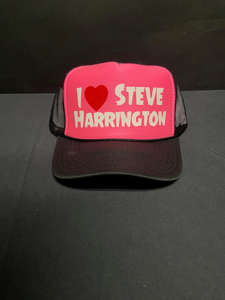 I Love Steve Harrignton Horror Trucker Hat - Pink