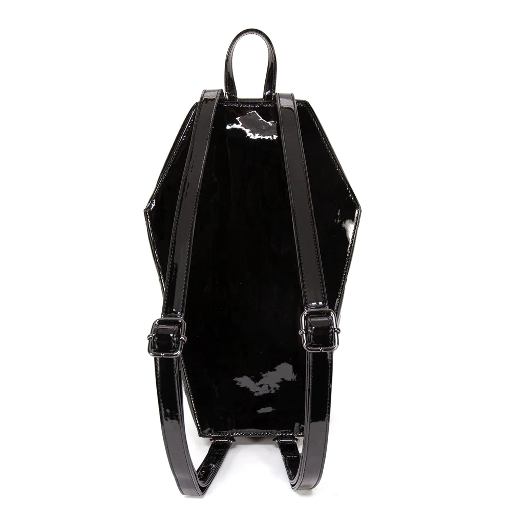 Mina Bat Quilted Coffin Backpack in Black - Back