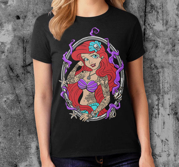 Ariel Mermaid Tattoo Shirt - Black