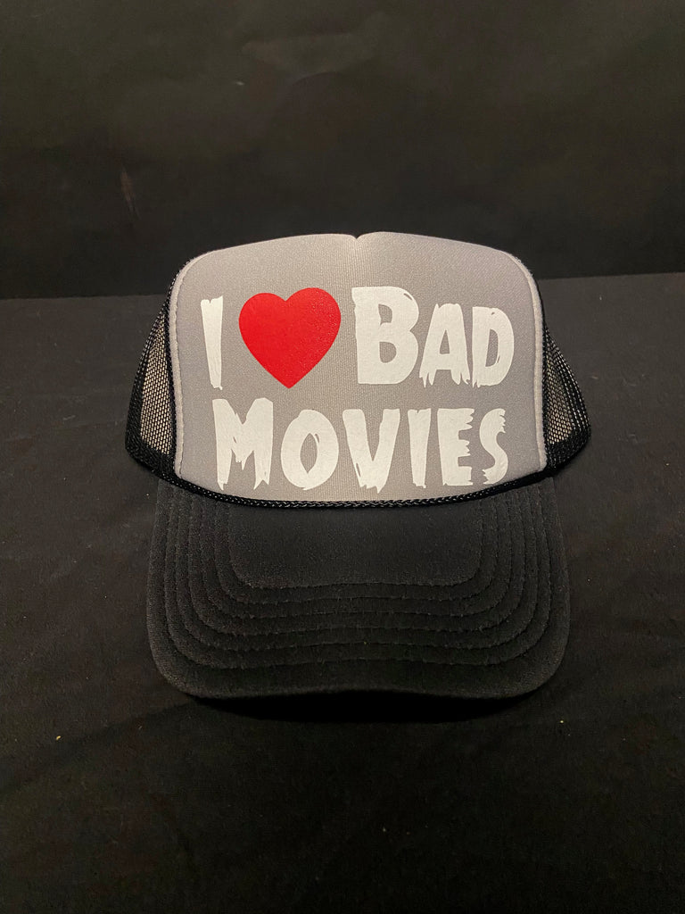 I Love Bad Movies Horror Trucker Hat - Grey