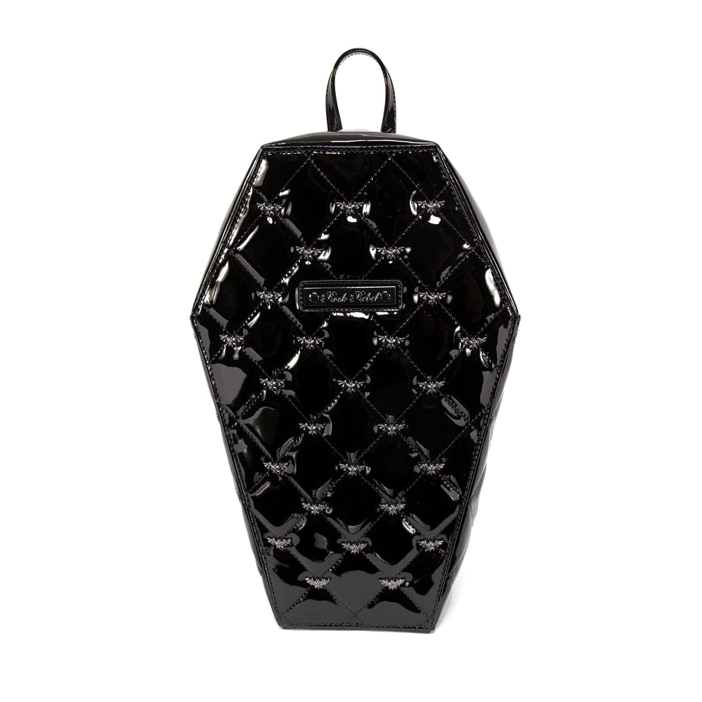 Mina Bat Quilted Coffin Backpack in Black