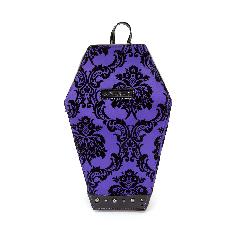 Damask Coffin Backpack in Purple - front