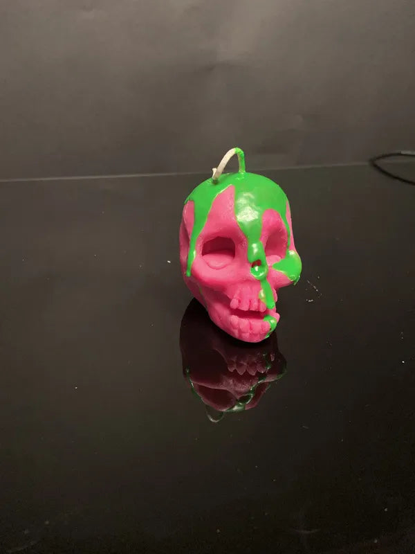 Pink with Green Ooze and Sugar Bones Scent Skull Candle