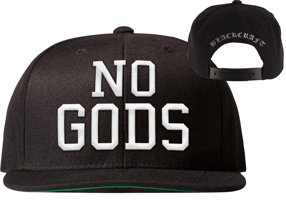 No Gods - Snapback Hat (front and back view)